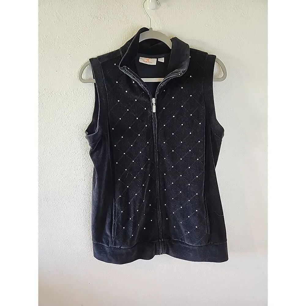 Quacker FactoryβWomen's Fill Zip Velvet Vest Jacket Sleeveless Black Size Small